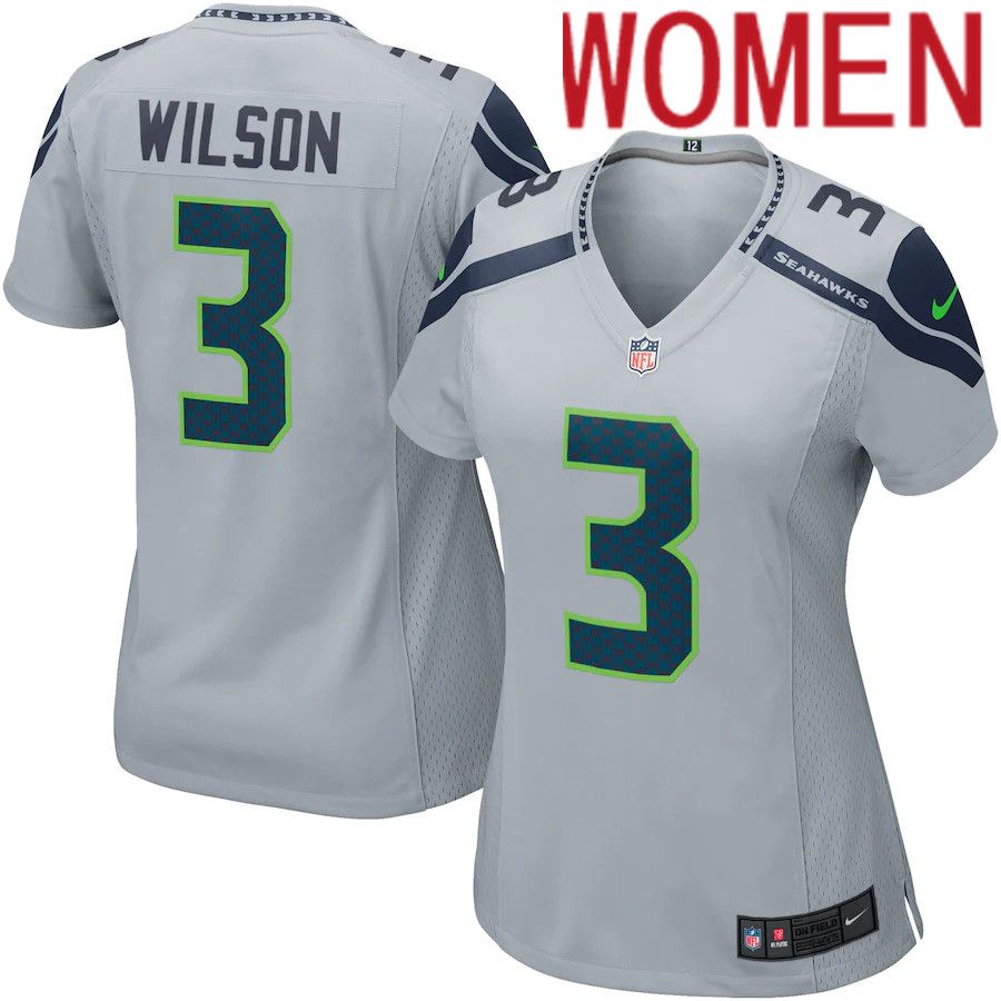Women Seattle Seahawks #3 Russell Wilson Nike Gray Game NFL Jersey
